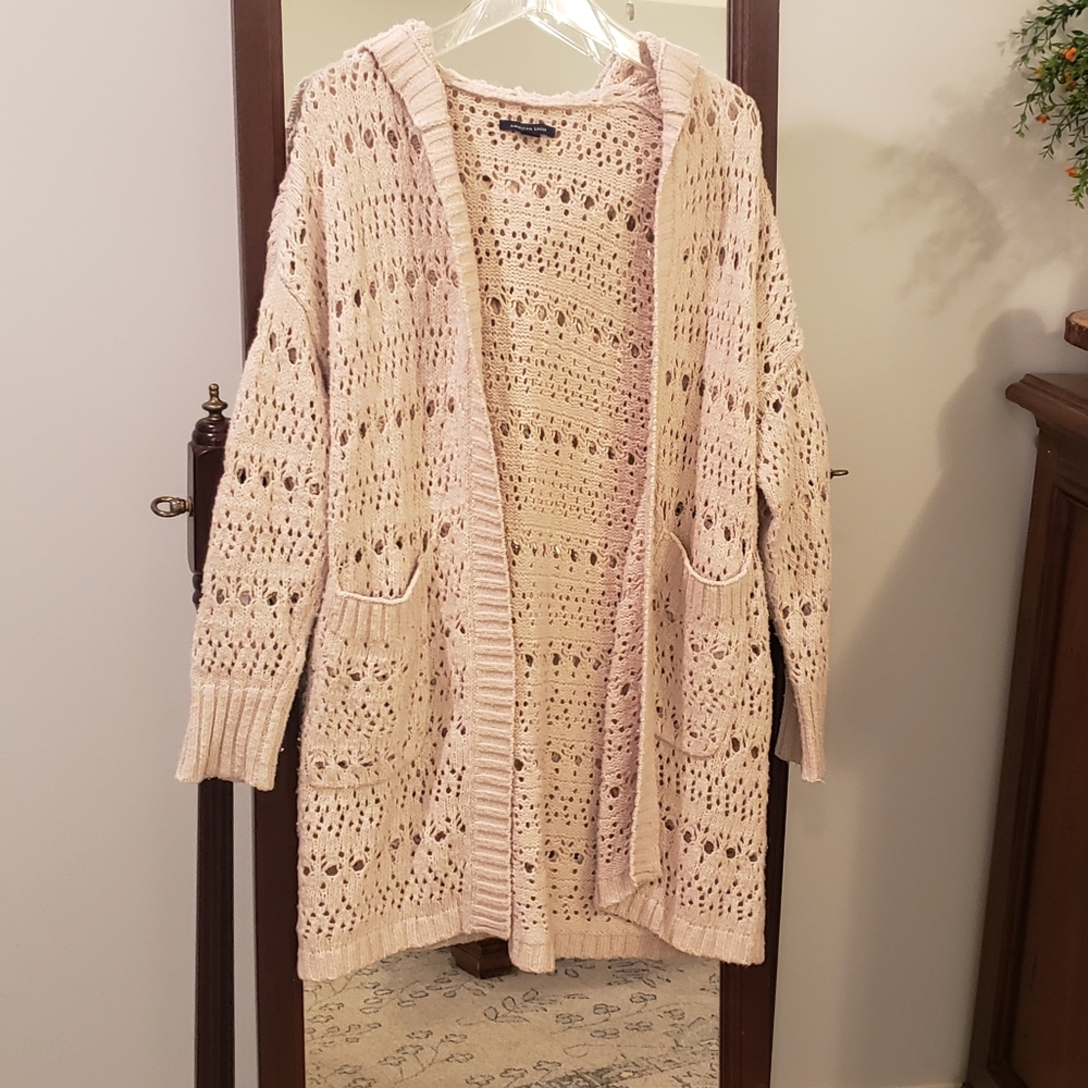 American Eagle Open Weave Hooded Sweater Cardigan, XS/S